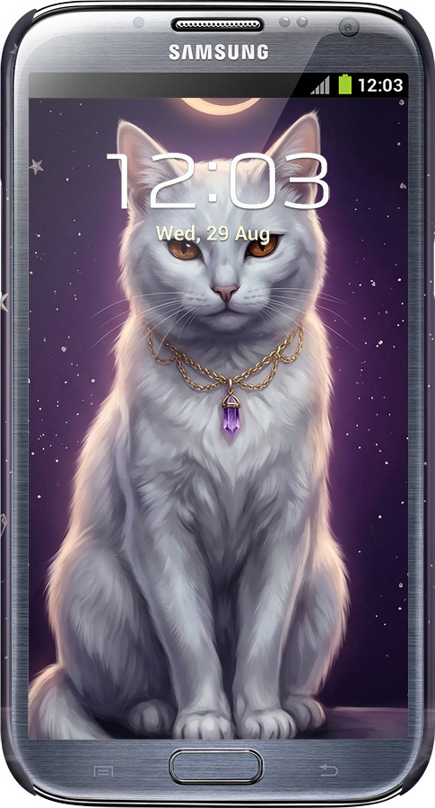 3D пластиковий матовий чехол Mystic White Cat Gothic Dark Purple Gold для Samsung Galaxy Note 2 N7100 - 6805m-17 изображение 