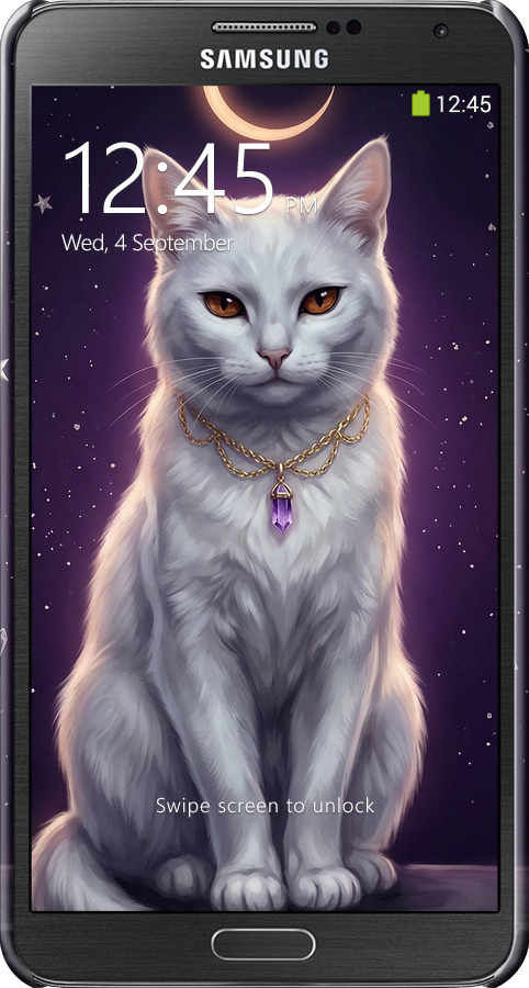 3D пластиковый глянцевый чехол Mystic White Cat Gothic Dark Purple Gold для Samsung Galaxy Note 3 N9000 - 6805c-29 изображение 