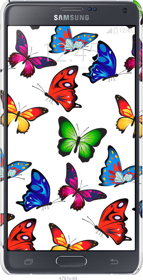 3D пластиковий глянцевий чехол Барвисті метелики для Samsung Galaxy Note 4 N910H - 4761c-64 изображение 