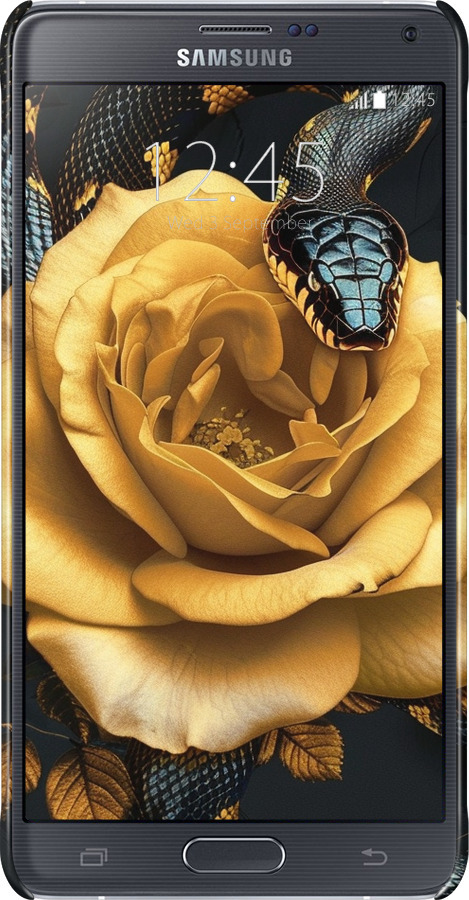 3D пластиковый глянцевый чехол Black snake and golden rose для Samsung Galaxy Note 4 N910H - 6068c-64 изображение 