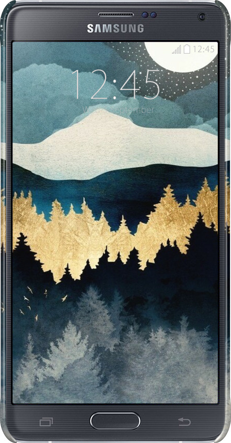 3D пластиковый матовый чехол Ночной пейзаж с лесом и горами для Samsung Galaxy Note 4 N910H - 6493m-64 изображение 