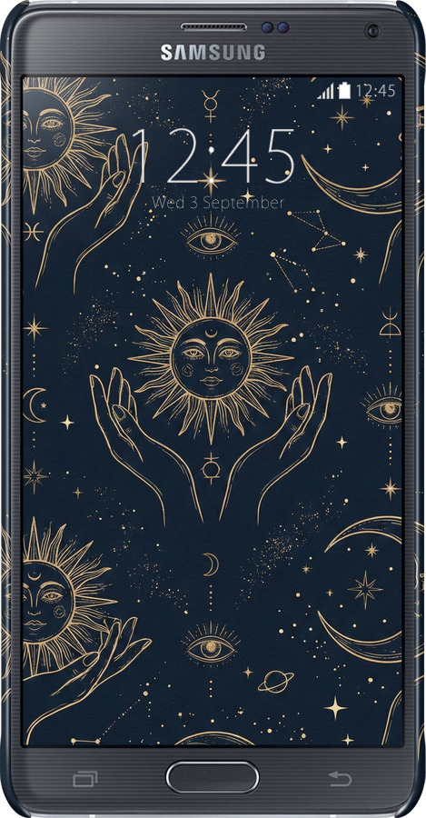 3D пластиковый глянцевый чехол Celestial Harmony: Sun & Moon Gold Mystic Pattern для Samsung Galaxy Note 4 N910H - 6778c-64 изображение 