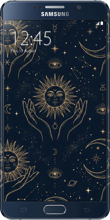 3D пластиковый глянцевый чехол Celestial Harmony: Sun & Moon Gold Mystic Pattern для Samsung Galaxy Note 5 N920C - 6778c-127 изображение 