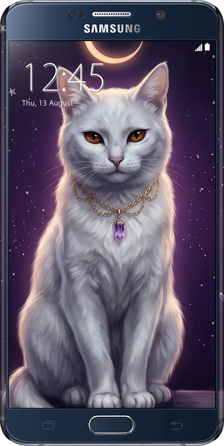 3D пластиковий глянцевий чехол Mystic White Cat Gothic Dark Purple Gold для Samsung Galaxy Note 5 N920C - 6805c-127 изображение 