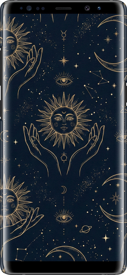 3D пластиковый матовый чехол Celestial Harmony: Sun & Moon Gold Mystic Pattern для Samsung Galaxy Note 8 - 6778m-1020 изображение 