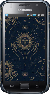 3D пластиковый глянцевый чехол Celestial Harmony: Sun & Moon Gold Mystic Pattern для Samsung Galaxy S i9000 - 6778c-77 изображение 