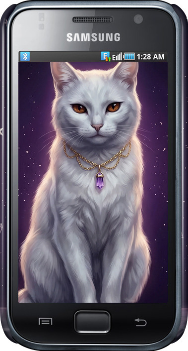 3D пластиковий глянцевий чехол Mystic White Cat Gothic Dark Purple Gold для Samsung Galaxy S i9000 - 6805c-77 изображение 