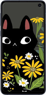 TPU чехол Черный кот с цветами для Samsung Galaxy S10e - 6448b-1646 изображение 