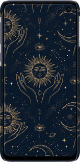 3D пластиковый матовый чехол Celestial Harmony: Sun & Moon Gold Mystic Pattern для Samsung Galaxy S10e - 6778m-1646 изображение 