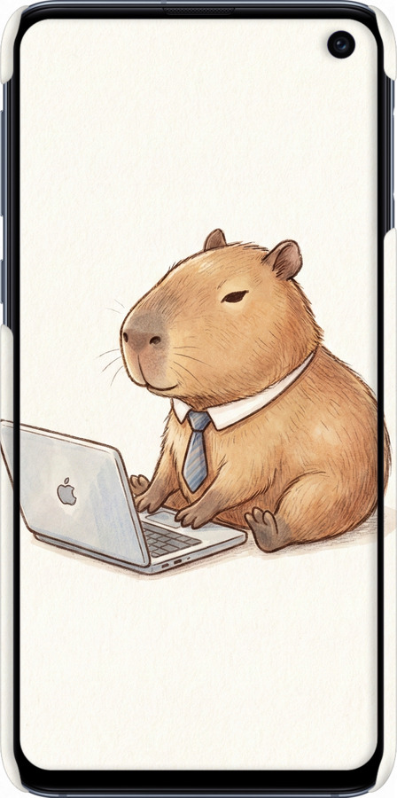 3D пластиковый матовый чехол Funny Capybara CEO Working для Samsung Galaxy S10e - 6777m-1646 изображение 