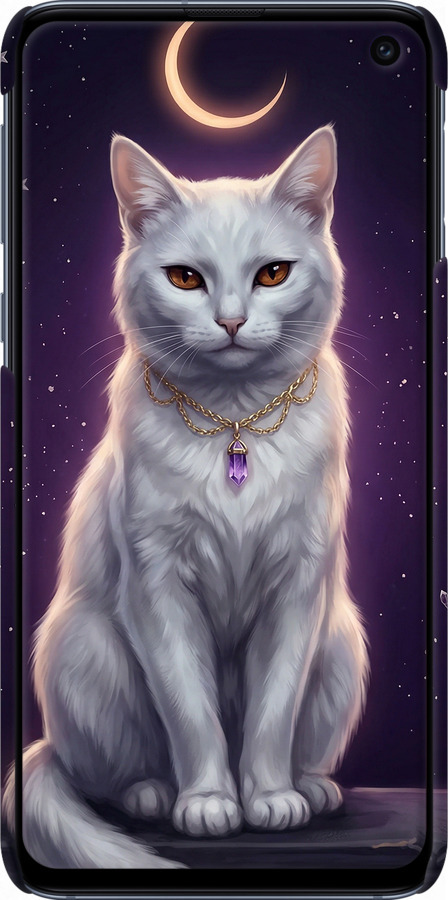 3D пластиковый матовый чехол Mystic White Cat Gothic Dark Purple Gold для Samsung Galaxy S10e - 6805m-1646 изображение 