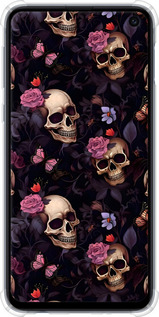 Силикон с усиленными углами чехол Черепа и розы для Samsung Galaxy S10e - 6316sp-1646 изображение 