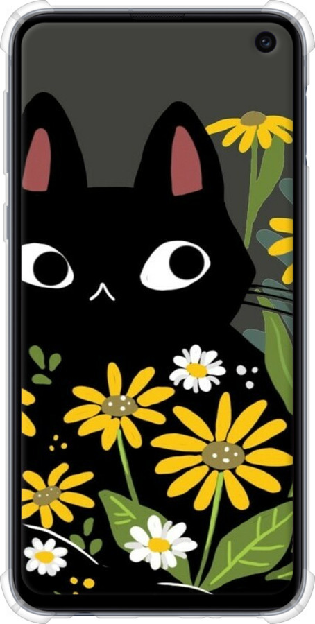 Силикон с усиленными углами чехол Черный кот с цветами для Samsung Galaxy S10e - 6448sp-1646 изображение 