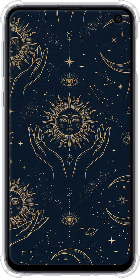 Силіконовий протиударний с посиленими кутами чехол Celestial Harmony: Sun & Moon Gold Mystic Pattern для Samsung Galaxy S10e - 6778sp-1646 изображение 