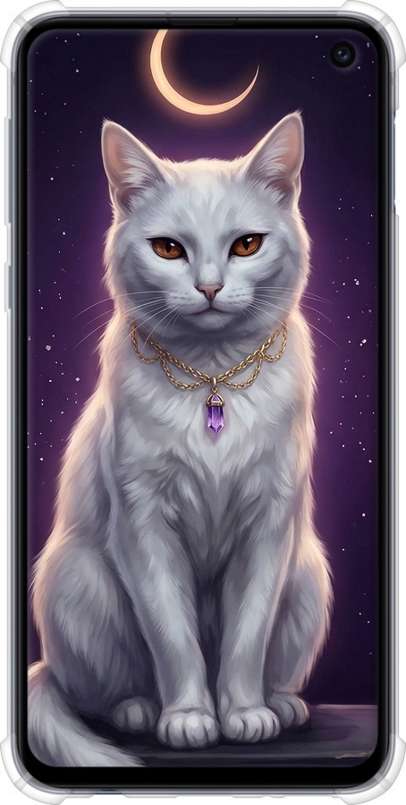Силикон с усиленными углами чехол Mystic White Cat Gothic Dark Purple Gold для Samsung Galaxy S10e - 6805sp-1646 изображение 