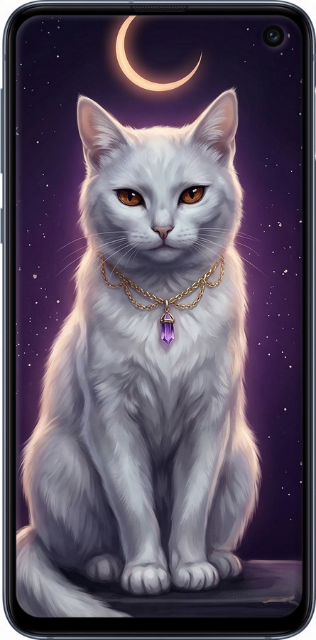 2D пластиковый чехол Mystic White Cat Gothic Dark Purple Gold для Samsung Galaxy S10e - 6805t-1646 изображение 