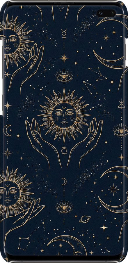 3D пластиковий матовий чехол Celestial Harmony: Sun & Moon Gold Mystic Pattern для Samsung Galaxy S10 Plus - 6778m-1649 изображение 