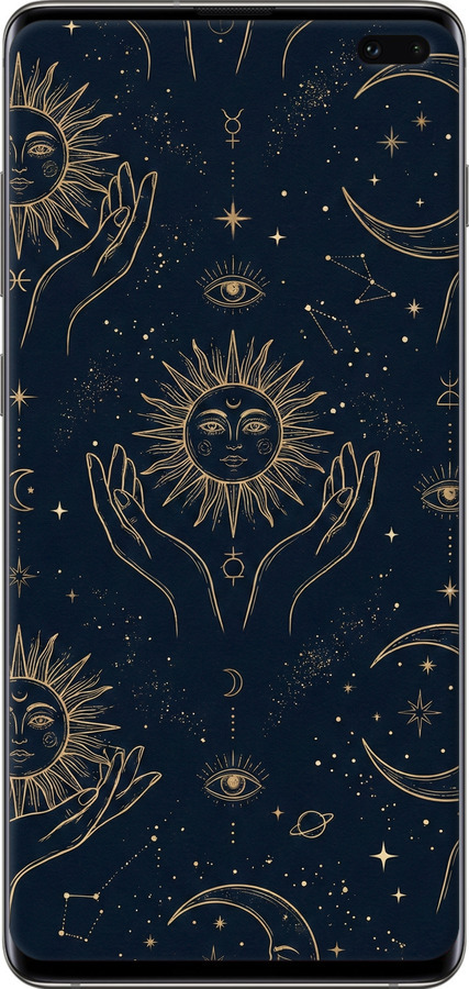 Силиконовый чехол Celestial Harmony: Sun & Moon Gold Mystic Pattern для Samsung Galaxy S10 Plus - 6778u-1649 изображение 