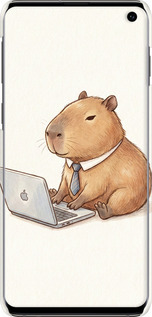 3D пластиковый матовый чехол Funny Capybara CEO Working для Samsung Galaxy S10 - 6777m-1640 изображение 