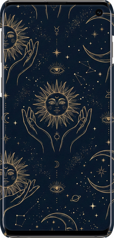 3D пластиковый матовый чехол Celestial Harmony: Sun & Moon Gold Mystic Pattern для Samsung Galaxy S10 - 6778m-1640 изображение 