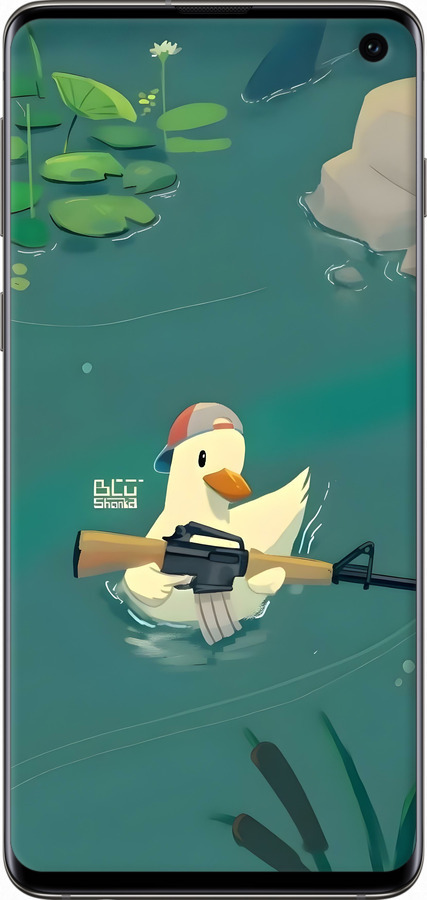 2D пластиковый чехол Уточка с автоматом для Samsung Galaxy S10 - 6356t-1640 изображение 