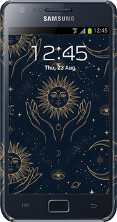 3D пластиковый матовый чехол Celestial Harmony: Sun & Moon Gold Mystic Pattern для Samsung Galaxy S2 i9100 - 6778m-14 изображение 