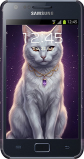 3D пластиковый матовый чехол Mystic White Cat Gothic Dark Purple Gold для Samsung Galaxy S2 i9100 - 6805m-14 изображение 