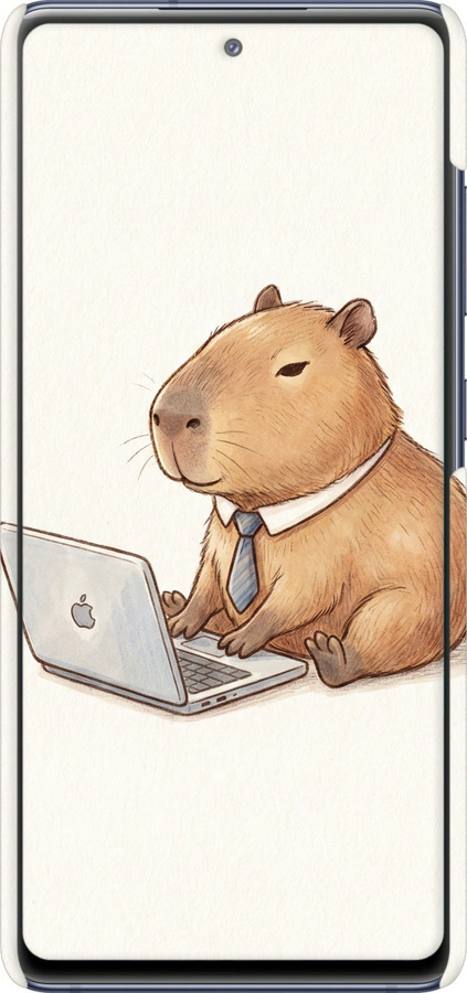 3D пластиковый матовый чехол Funny Capybara CEO Working для Samsung Galaxy S20 FE G780F - 6777m-2075 изображение 