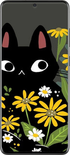 2D пластиковий чехол Чорний кіт з квітами для Samsung Galaxy S20 Plus - 6448t-1822 изображение 