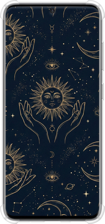 Силикон с усиленными углами чехол Celestial Harmony: Sun & Moon Gold Mystic Pattern для Samsung Galaxy S20 - 6778sp-1824 изображение 