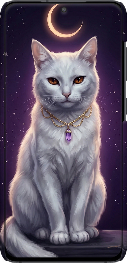 3D пластиковий матовий чехол Mystic White Cat Gothic Dark Purple Gold для Samsung Galaxy S21 FE - 6805m-2302 изображение 
