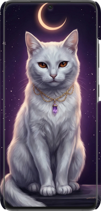 3D пластиковий матовий чехол Mystic White Cat Gothic Dark Purple Gold для Samsung Galaxy S21 Ultra (5G) - 6805m-2116 изображение 