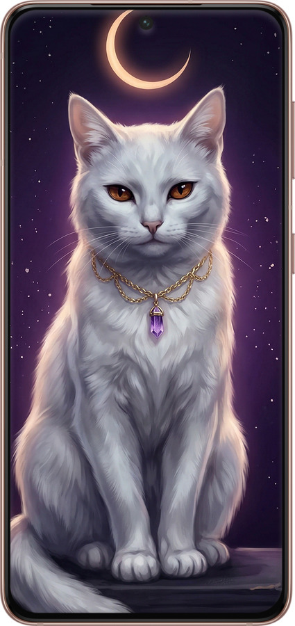 Силиконовый чехол Mystic White Cat Gothic Dark Purple Gold для Samsung Galaxy S21 - 6805u-2114 изображение 