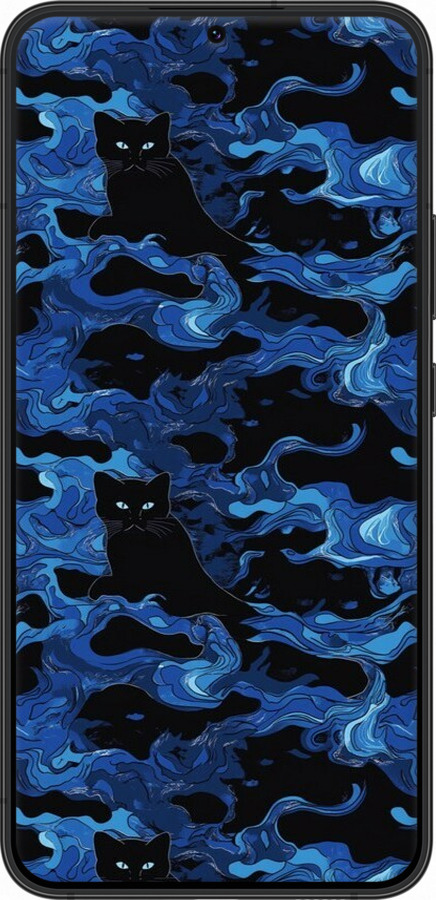 TPU чехол Абстрактный узор черных котов на синем фоне для Samsung Galaxy S22 Plus - 6525b-2495 изображение 