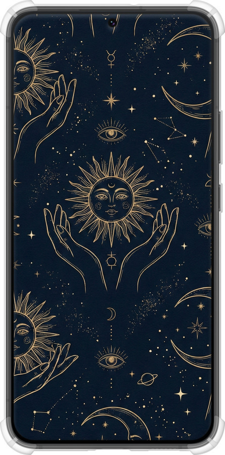 Силикон с усиленными углами чехол Celestial Harmony: Sun & Moon Gold Mystic Pattern для Samsung Galaxy S22 Plus - 6778sp-2495 изображение 