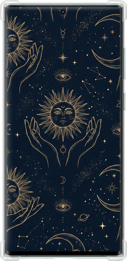 Силикон с усиленными углами чехол Celestial Harmony: Sun & Moon Gold Mystic Pattern для Samsung Galaxy S22 Ultra - 6778sp-2500 изображение 