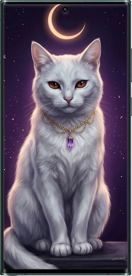 Силіконовий чехол Mystic White Cat Gothic Dark Purple Gold для Samsung Galaxy S22 Ultra - 6805u-2500 изображение 