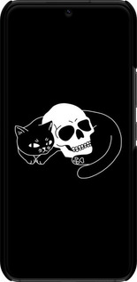 3D пластиковый матовый чехол С изображением кота и черепа для Samsung Galaxy S22 - 6491m-2494 изображение 