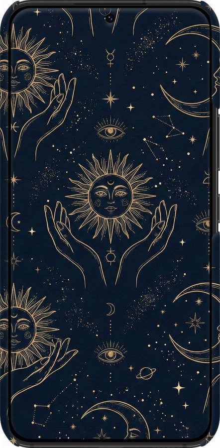 3D пластиковий матовий чехол Celestial Harmony: Sun & Moon Gold Mystic Pattern для Samsung Galaxy S22 - 6778m-2494 изображение 