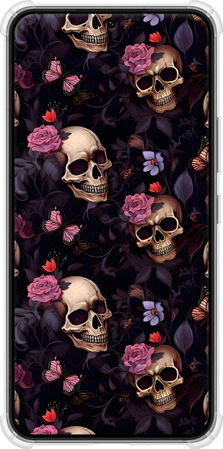 Силикон с усиленными углами чехол Черепа и розы для Samsung Galaxy S22 - 6316sp-2494 изображение 
