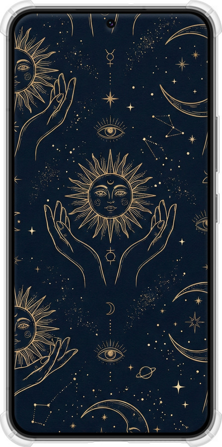 Силикон с усиленными углами чехол Celestial Harmony: Sun & Moon Gold Mystic Pattern для Samsung Galaxy S22 - 6778sp-2494 изображение 