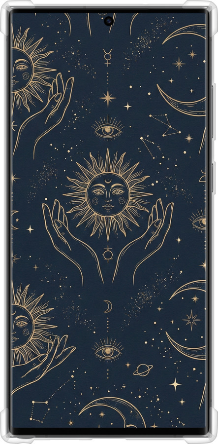 Силіконовий протиударний с посиленими кутами чехол Celestial Harmony: Sun & Moon Gold Mystic Pattern для Samsung Galaxy S23 Ultra - 6778sp-2906 изображение 