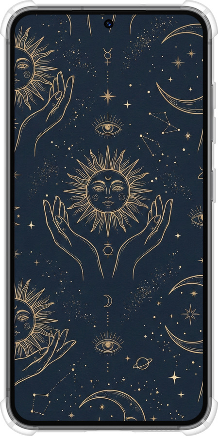 Силикон с усиленными углами чехол Celestial Harmony: Sun & Moon Gold Mystic Pattern для Samsung Galaxy S23 - 6778sp-2907 изображение 