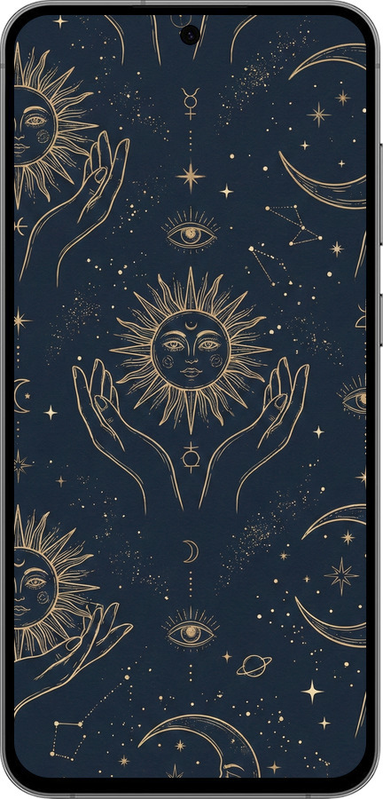 Силиконовый чехол Celestial Harmony: Sun & Moon Gold Mystic Pattern для Samsung Galaxy S24 FE - 6778u-3772 изображение 