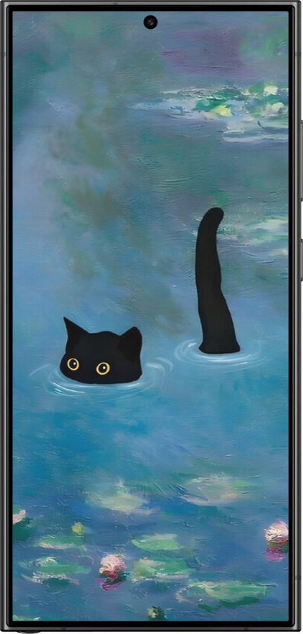 Силіконовий чехол Із зображенням кота та водяної лілії Monet для Samsung Galaxy S24 Ultra - 6519u-3389 изображение 