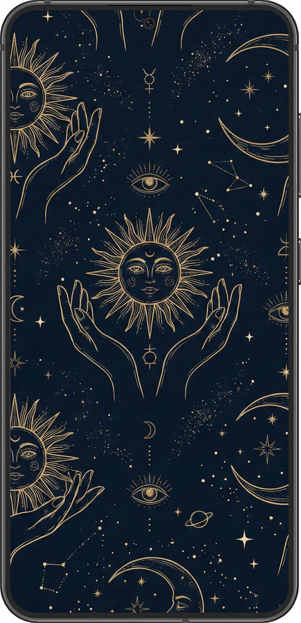 Силиконовый чехол Celestial Harmony: Sun & Moon Gold Mystic Pattern для Samsung Galaxy S24 - 6778u-3390 изображение 