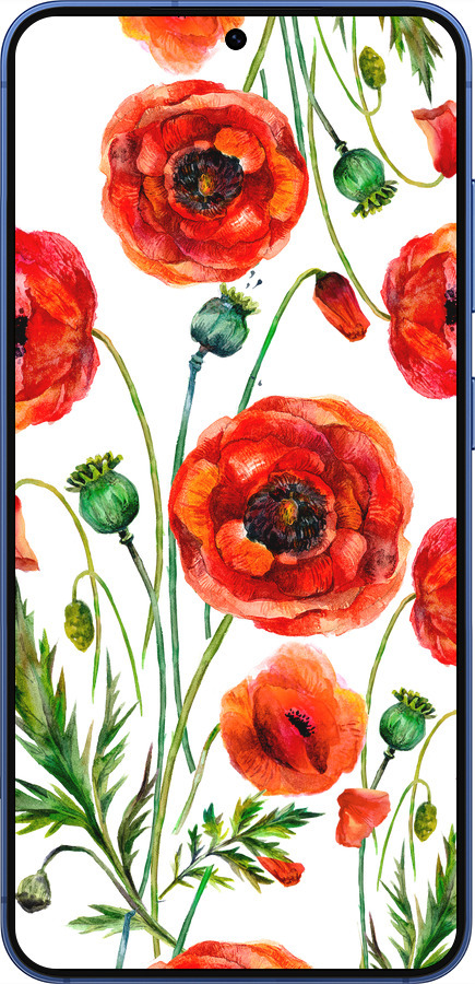Силиконовый чехол Нарисованные маки для Samsung Galaxy S25 Plus - 4278u-3826 изображение 