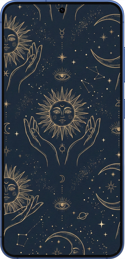 Силиконовый чехол Celestial Harmony: Sun & Moon Gold Mystic Pattern для Samsung Galaxy S25 Plus - 6778u-3826 изображение 