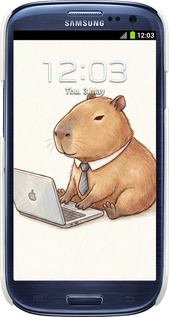 3D пластиковый глянцевый чехол Funny Capybara CEO Working для Samsung Galaxy S3 Duos I9300i - 6777c-50 изображение 