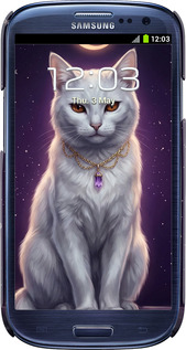 3D пластиковый глянцевый чехол Mystic White Cat Gothic Dark Purple Gold для Samsung Galaxy S3 i9300 - 6805c-11 изображение 